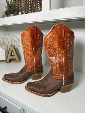 El General Cowboy Boots Women's 7.5 Brown Orange Leather Western Cowgirl